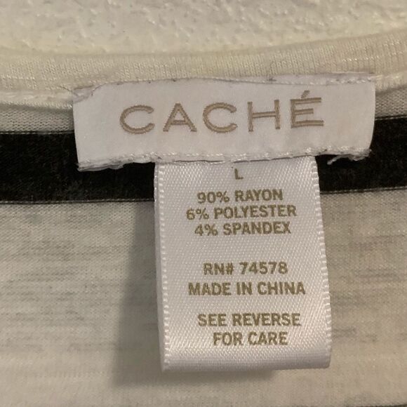 Cache Asymmetrical Stripe Tank Top V Neck Tunic Large Sleeveless White Black - Picture 3 of 5